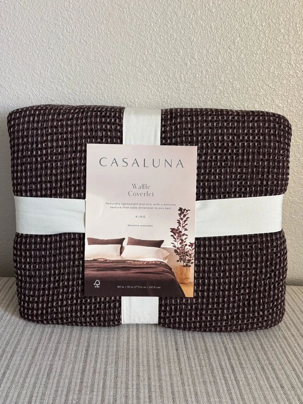 NWT King Textured Waffle Coverlet Dark Fig - Casaluna